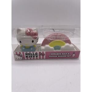 Hello Kitty & Rainbow Ceramic Salt & Pepper Shaker Set Pink Bow Sanrio NEW